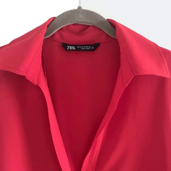 Zara Red Flowy Blouse Size Medium - Picture 5 of 10